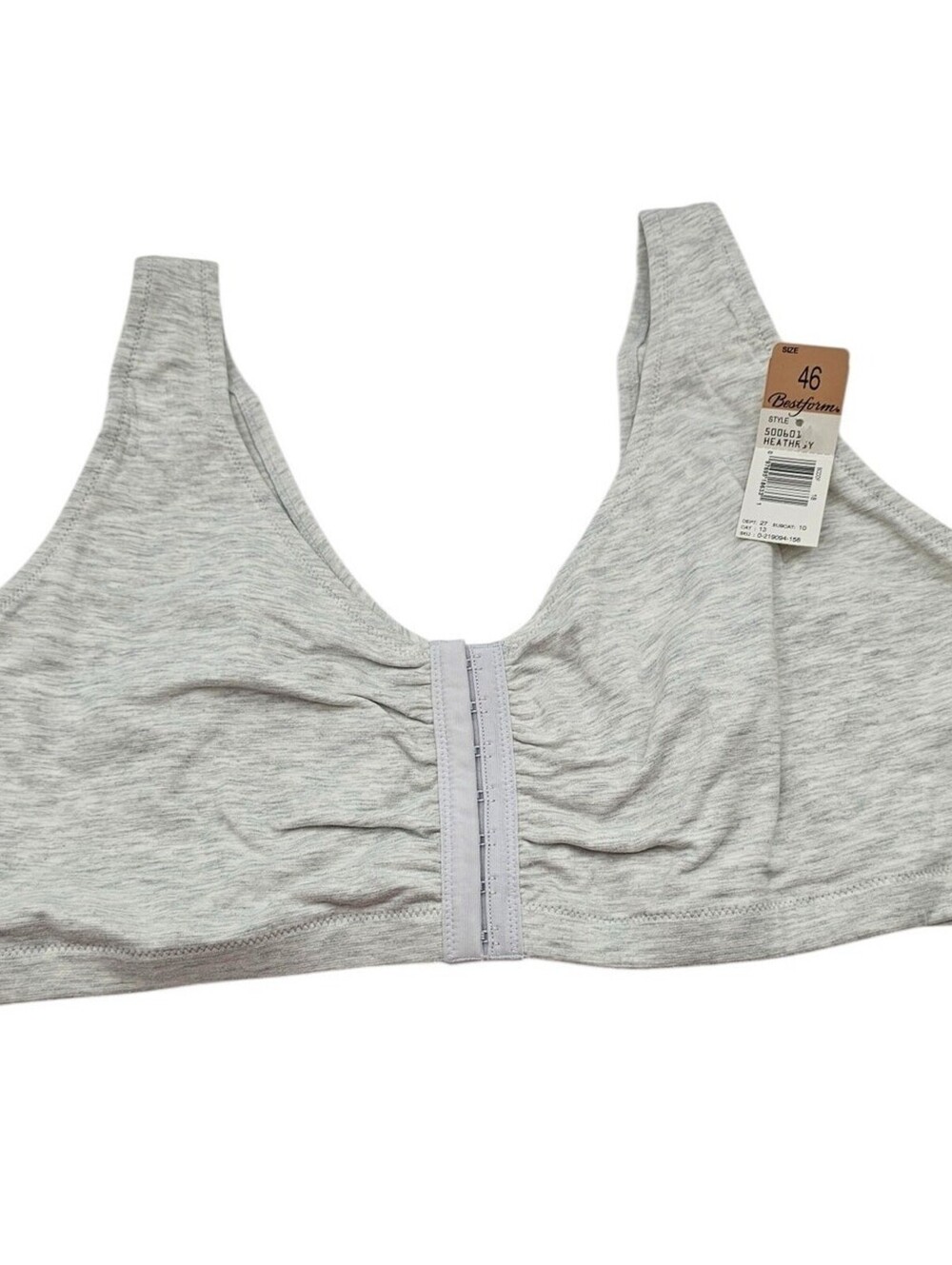 Vintage 1990s Bestform Womens Sz 46 Heather Gray Cotton Front Clasp Bra NEW
